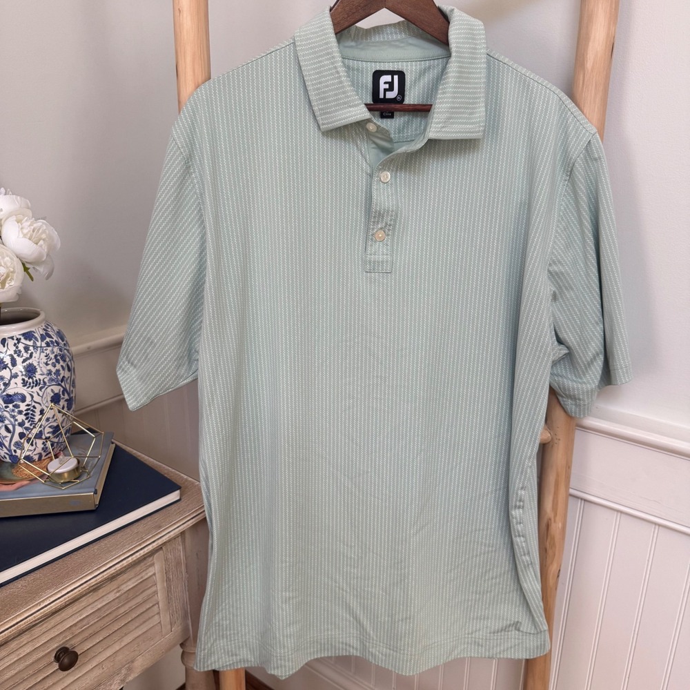FootJoy Mens XL Mint Green Zigzag Stripe ProDry Performance Golf Polo Shirt